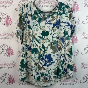 Sonoma tshirt flowers blue green white brown abstract Floral Print Women's Top